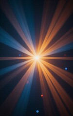 Naklejka premium Radiant beams of golden and blue light burst from center, scattering across dark void.