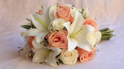 Obraz premium Colorful flowers arranged in a bouquet with roses and lilies for an event