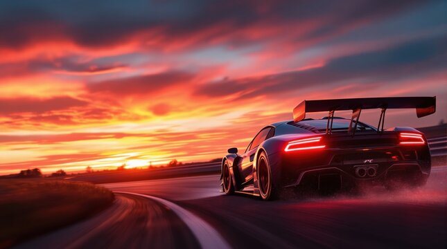 Racing Car at Sunset.