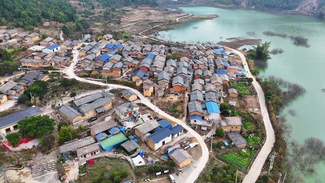 Traditional Ethnic Village in Guangxi, Featuring Ancient Mud Brick Architecture