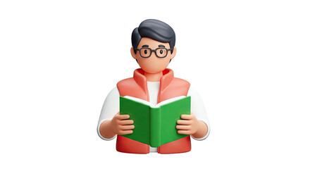 3D Cartoon Man Reading a Book