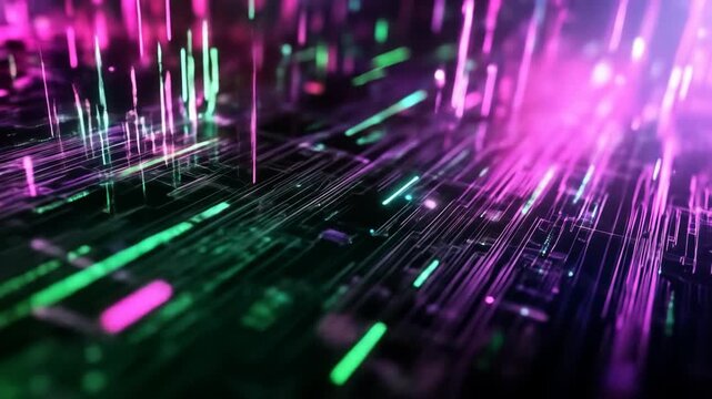 Abstract digital network data stream of lines and light particles