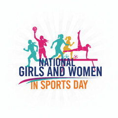 National Girls and Women in Sports Day Poster with Colorful Female Athlete Silhouettes