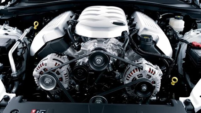 V12 Engine Layout with Alternator and Power Steering Pump Detail