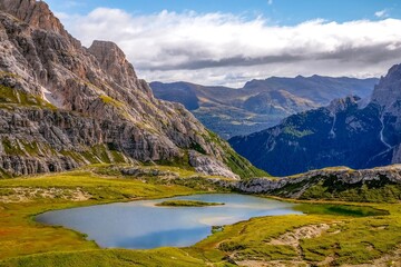 Alpine lake in the Dolomite Mountains