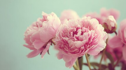 Fototapeta premium Soft Pink Peony Blooms with Lush Full Petals in Close-Up Detail