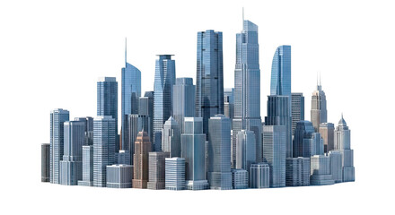 Modern City Skyline with Numerous Tall Buildings