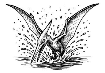 Pterodactyl hand drawn simple sketch vector illustration © Shutoda