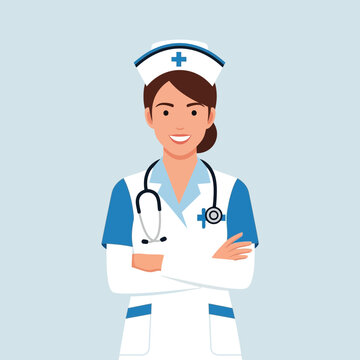 Smiling Female Nurse with Stethoscope and Uniform