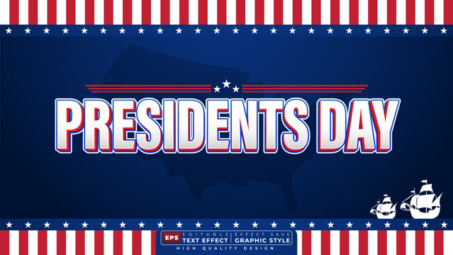 Editable 3d text effect presidents day for banner and poster template design