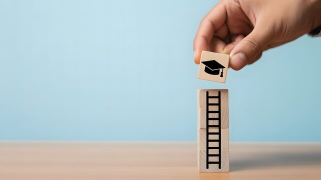 Education and career success concept with ladder growth learning achievement graduation planning and step by step professional development journey
