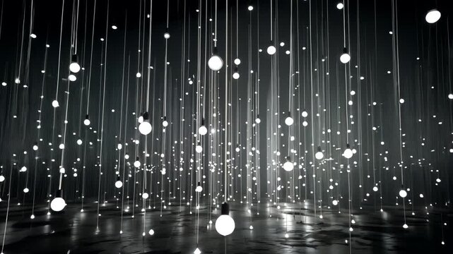 Modern Light Installation: Interactive Hanging Spheres Create Immersive Abstract Digital Art and Minimalist Decor