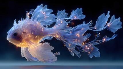 Enchanting Luminescent Fish With Flowing Fins Illuminated by Tiny Golden Lights