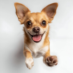Obraz premium A joyful Chihuahua leaps excitedly, showcasing its playful nature and lively spirit with an adorable expression.