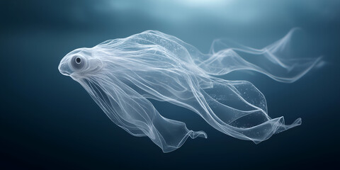 A mesmerizing ghostly fish gracefully swims through the deep ocean, showcasing ethereal beauty and elegance in its movement.