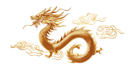 Obraz premium Golden dragon illustration on transparent background
