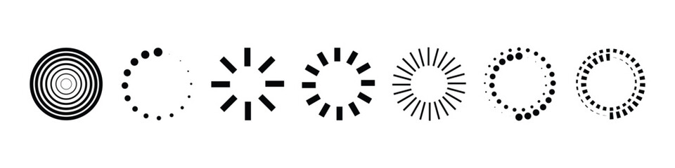 Minimalist Progress Loader Icon Set - Circular Buffer Symbols and Loading Bar Indicators for Web Interface, Mobile App UX Design, and Digital System Status
