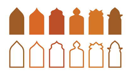 Islamic Arch Window Collection - Terracotta Arabesque Doorway Silhouettes and Outlines for Ramadan Kareem, Eid Al-Fitr, and Middle Eastern Cultural Design