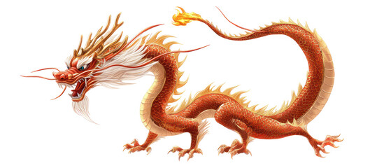 Golden chinese dragon illustration on transparent background