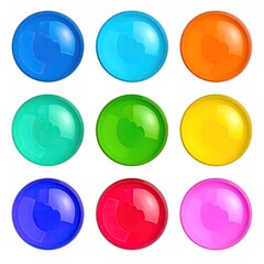 Nine glossy, colored spheres on a white background