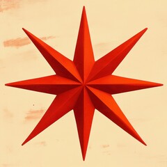 Obraz premium bright red eight-pointed star-shaped geometric sculpture casting shadows on a light beige textured background