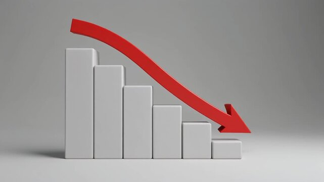 3D Bar Chart Showing Downward Trend with Red Arrow 6.