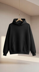 Hanging Black Hoodie Mockup for Fashion Branding Presentation
