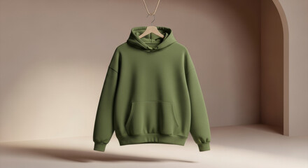 Hanging Olive Green Hoodie Mockup for Fashion Branding Presentation