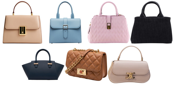 collection of various stylish women's handbags in different colors and designs, perfect for modern fashion and accessories.
