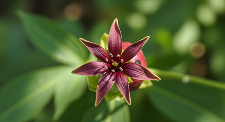 Vivid Red and Pink Flower Blooming with Green Leaves in Natural Garden Setting