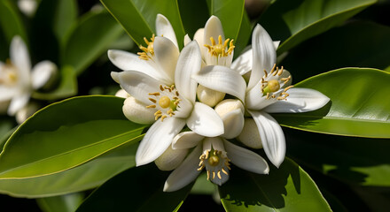 White Flower Cluster Blooming on Green Leafy Plant in Natural Light
