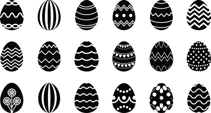 Unique decorative patterns with Easter egg silhouette collection, different shapes, Christian Tradition Happy Easter eggs for holiday artwork vector illustration.
