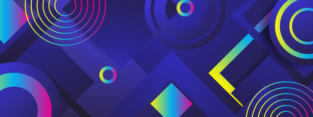 Fototapeta premium High contrast dark blue and purple backdrop featuring neon glowing rings and sharp geometric angles