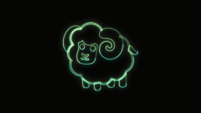 Ram Animal Icon Neon Seamless Loop 4K with Black Background Animated Promotional Typography for Video Editing