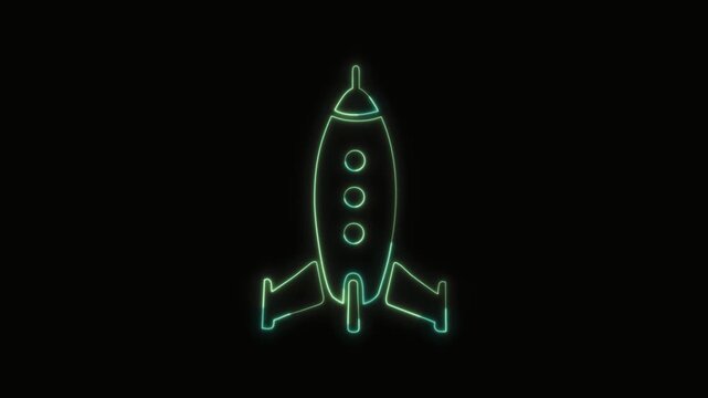 Rocket Icon Neon Seamless Loop 4K with Black Background Animated Promotional Typography for Video Editing