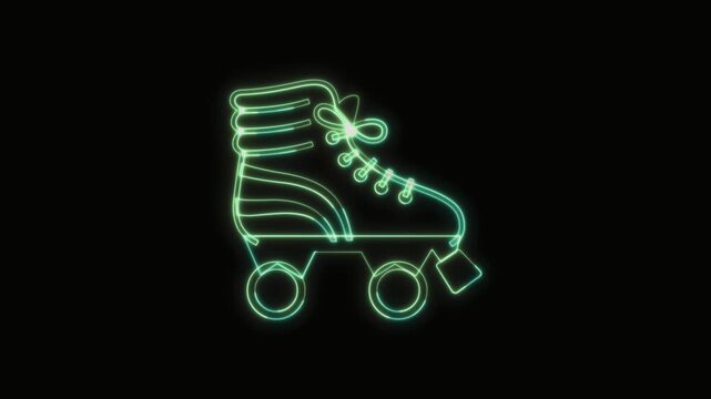 Roller Skate Icon Neon Seamless Loop 4K with Black Background Animated Promotional Typography for Video Editing