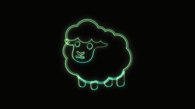 Sheep Icon Neon Seamless Loop 4K with Black Background Animated Promotional Typography for Video Editing