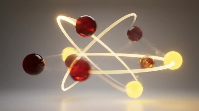 Vibrant digital illustration of a conceptual atomic structure with glowing orbits and particles, symbolizing scientific energy and dynamic processes