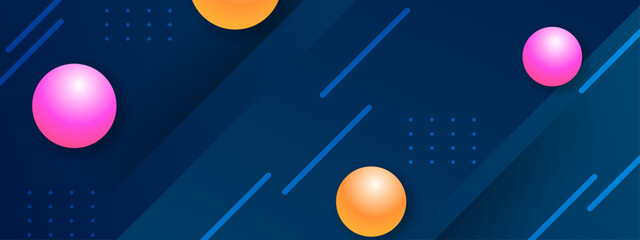 Clean professional blue background with 3D spheres and floating geometric line elements © SyahCreation