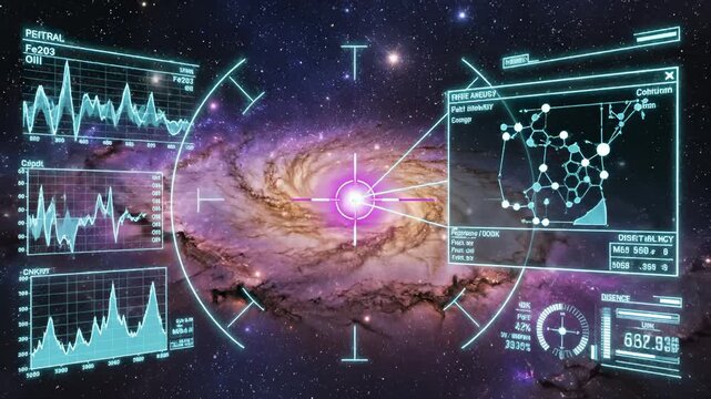 Futuristic Spaceship Interface Scanning a Distant Galaxy