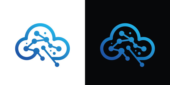 cloud logo line with connection icon vector illustration
