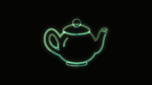 Teapot Icon Neon Seamless Loop 4K with Black Background Animated Promotional Typography for Video Editing