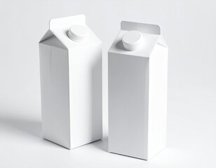 Two plain white beverage cartons with a simple design