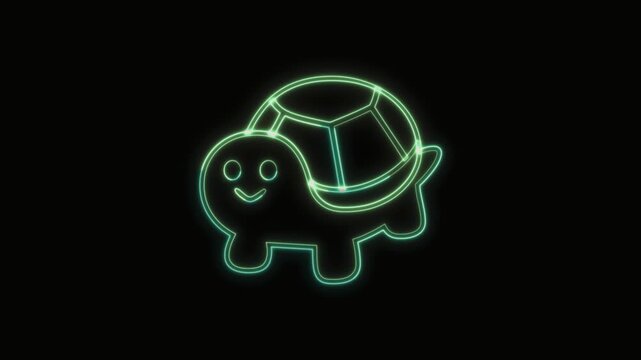 Turtle Icon Neon Seamless Loop 4K with Black Background Animated Promotional Typography for Video Editing