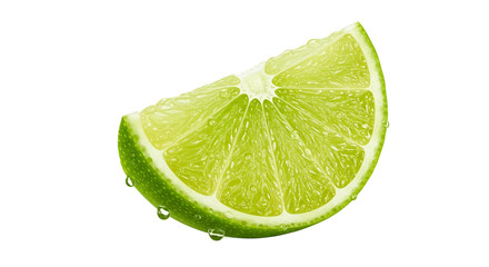 Refreshing Lime Slice with Water Droplets Isolated on Green Background