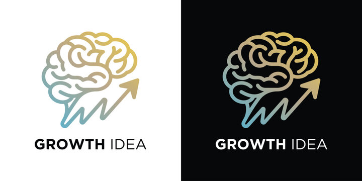 logo brain line and grow icon vector illustration