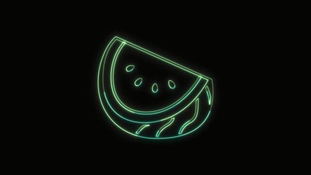 Watermelon Icon Neon Seamless Loop 4K with Black Background Animated Promotional Typography for Video Editing