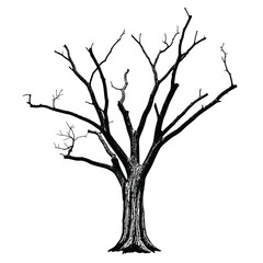Obraz premium A stark black and white illustration of a bare tree with intricate branching patterns