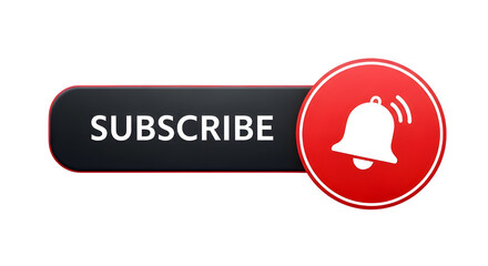 Subscribe button with bell icon isolated on transparent background