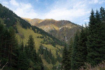 Fototapeta premium A picturesque mountain landscape near Almaty, Kazakhstan. A popular tourist destination in the Tien Shan Mountains.